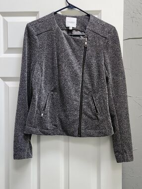 Catherine Malandrino Metallic Charcoal Asymmetrical Zip Blazer